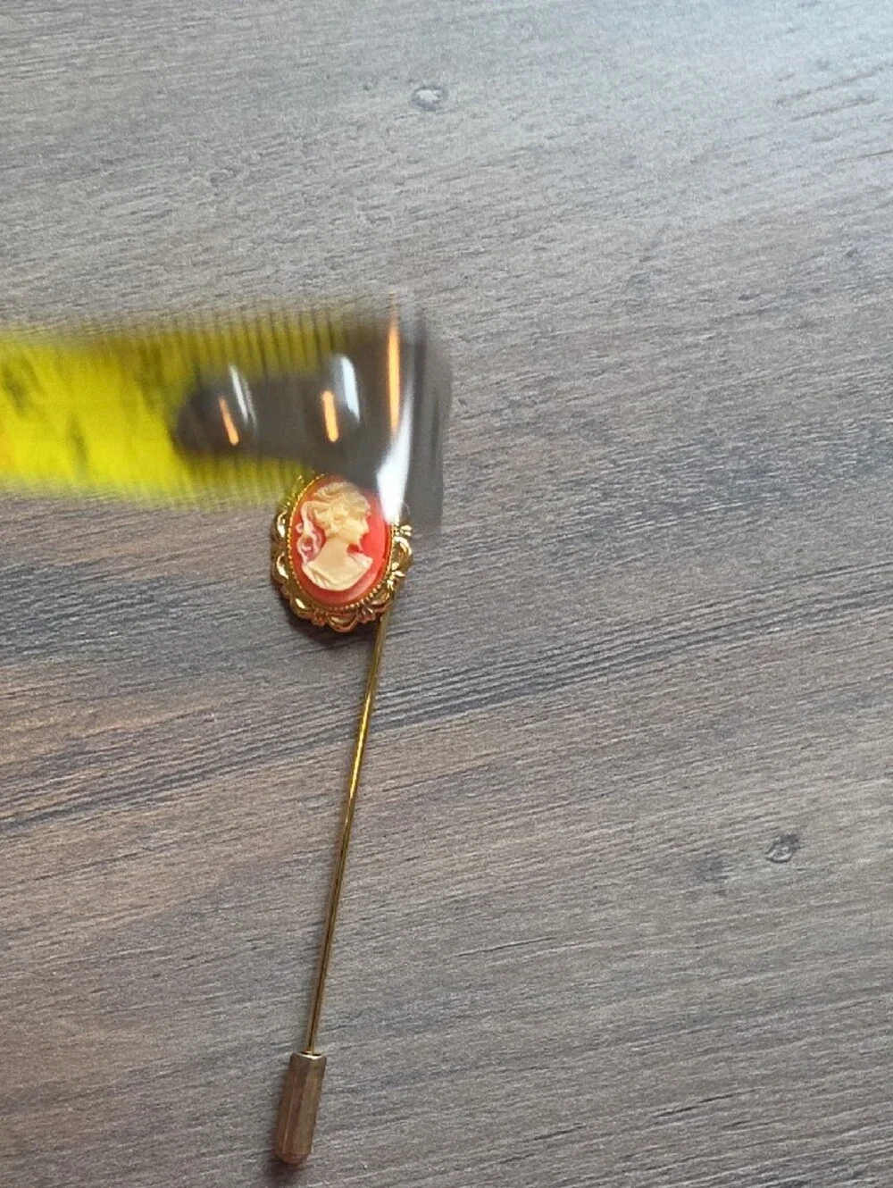 Gold Cameo Stick Pin - Coral and Cream Cameo